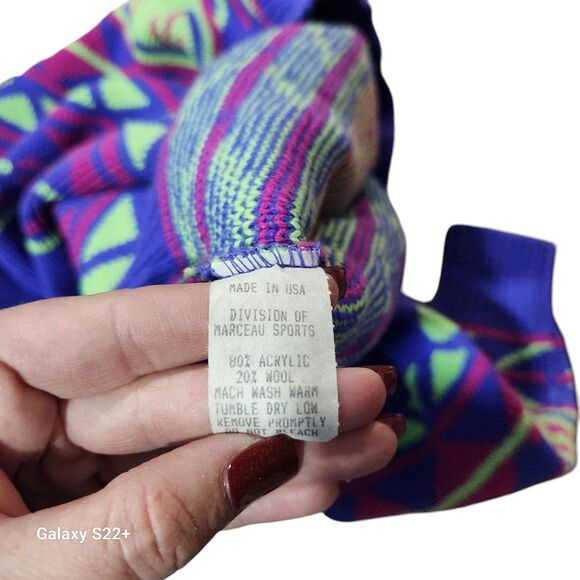 Mountain Lid Woolens Geomtric Knit Sweater Womens SZ XL Deadstock Vintage 80s - Picture 2 of 9